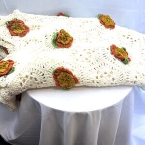 AFGHAN Handmade USA 70 x 60 inches 6.5" 6 sided put together with flowers